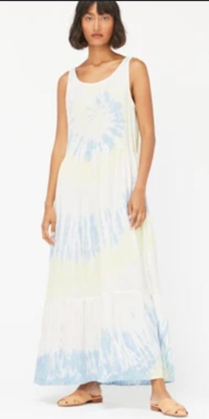 LACAUSA Skye Maxi Dress 100% Cotton in Blue & Yellow Tie Dye Size Medium